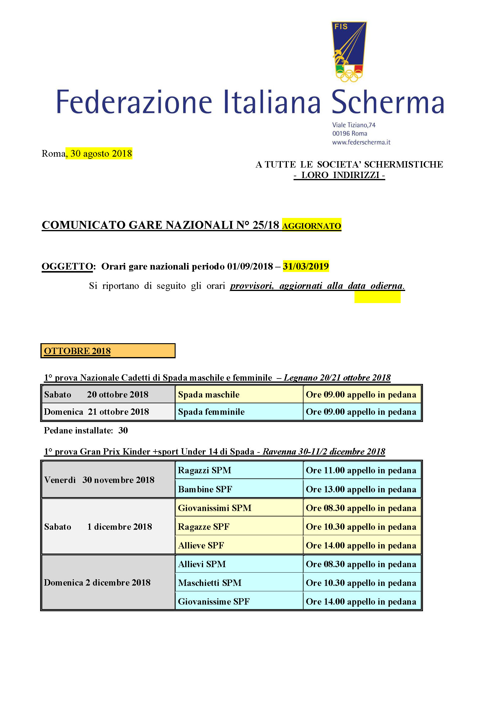 Prima pagina comunicato